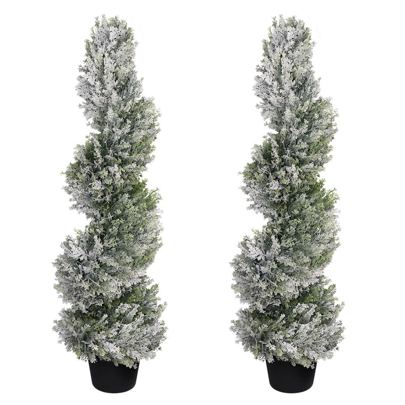 Topiaire de cèdre artificiel en spirale en pot, Vert, H 36 po x l 11 po  