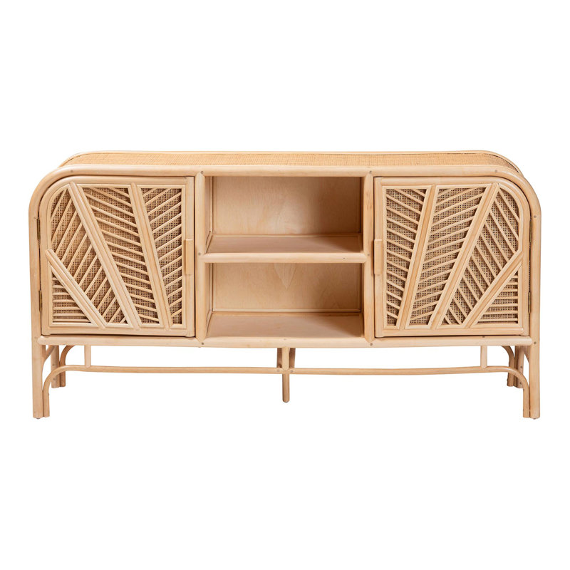 Armoire de rangement bohémienne en rotin naturel à 2 portes