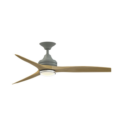 Ventilateur de plafond intelligent Spitfire DC 54 pouces pour intérieur/extérieur avec kit d'éclairage marin double paroi à DEL à température de couleur sélectionnable - Graphite antique avec pales naturelles