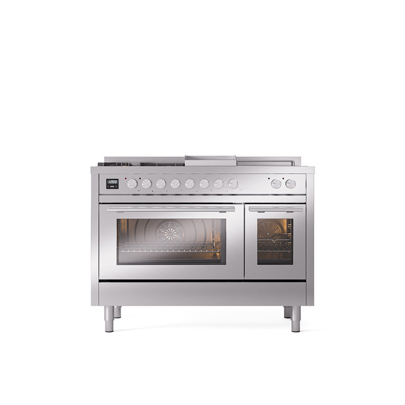 ILVE ProfessionalPlus II 48 Dual Fuel Range, knobs, Stainless Steel, Natural Gas