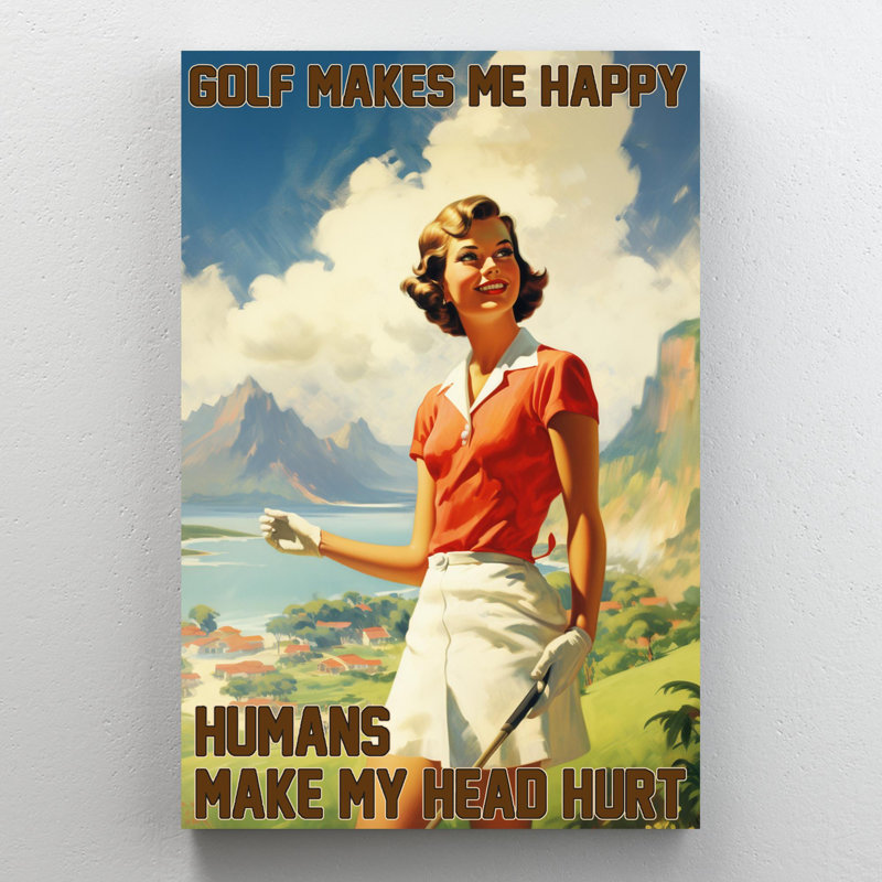 «Golf Makes Me Happy» - 1 pièce graphique Ar Golf Makes Me Happy, H 14 po x l 11 po x P 1,25 po