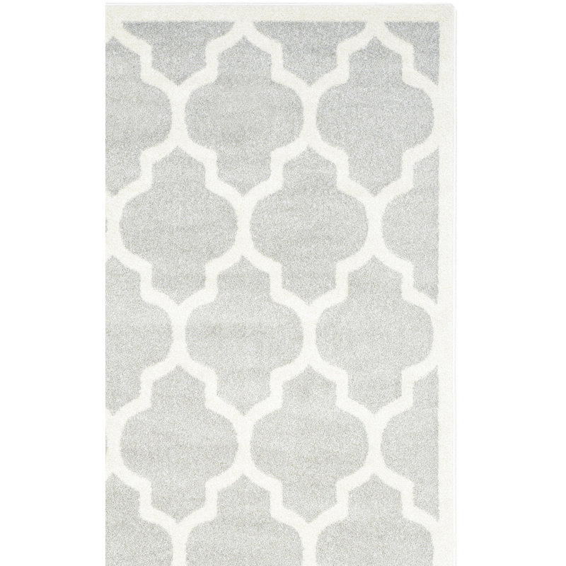 Ammundsen Geometric Machine Made Power Loom Polypropylene Area Rug in Light Grey/Beige, Runner 2'3" x 15'