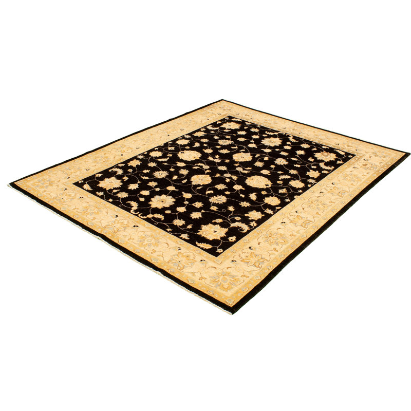 Tapis zone en laine noir 8 pi 4 po x 9 pi 10 po one-of-kind à la main-noué la 2010 chobi Allahna