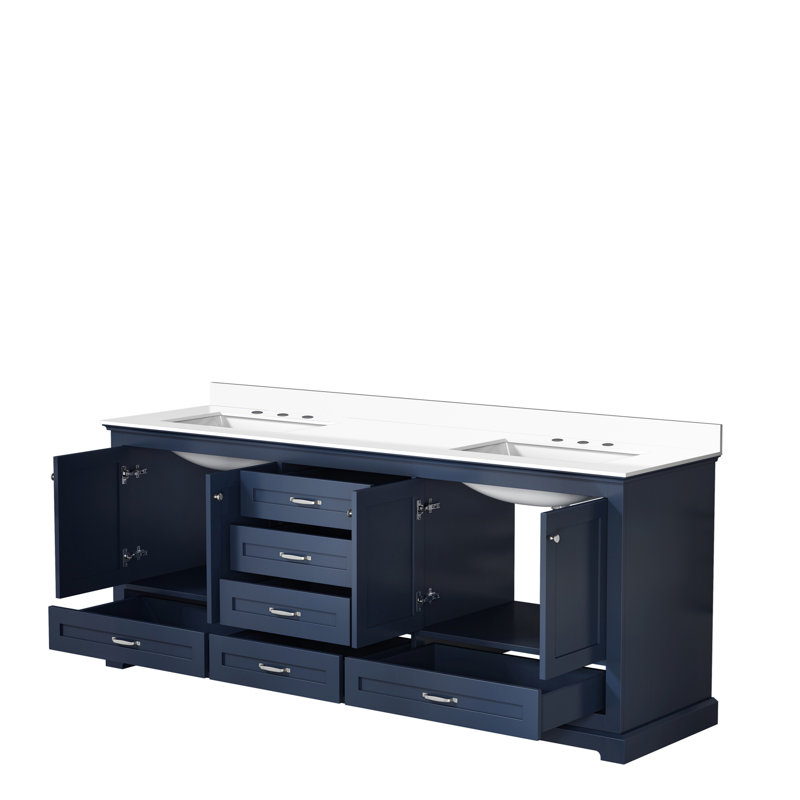 Double Bath Vanity with White Quartz Top, Navy Blue