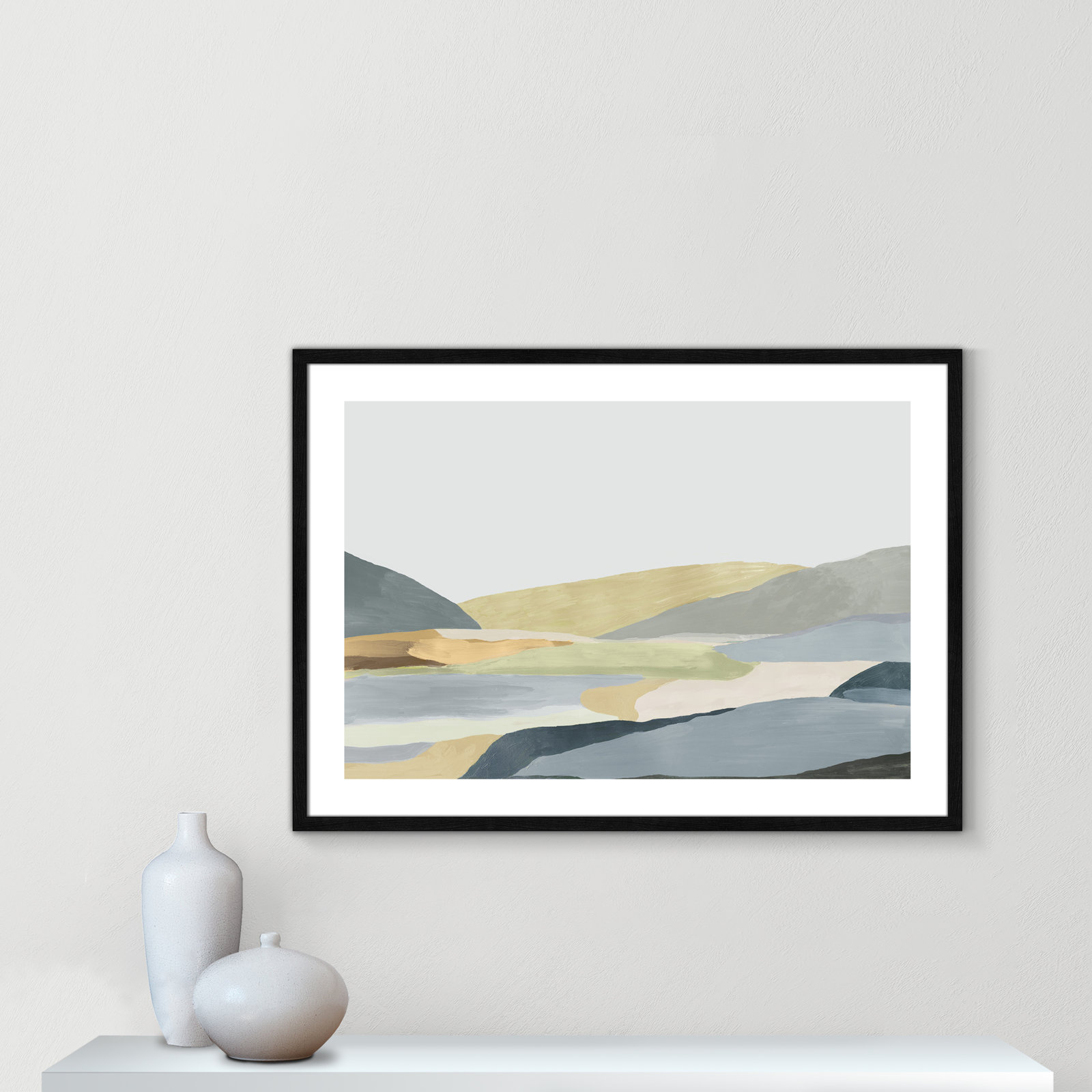 Blair "Warm Hills II" Painting, 25.5" H x 35.5" W x 0.75" D, Black Framed Paper