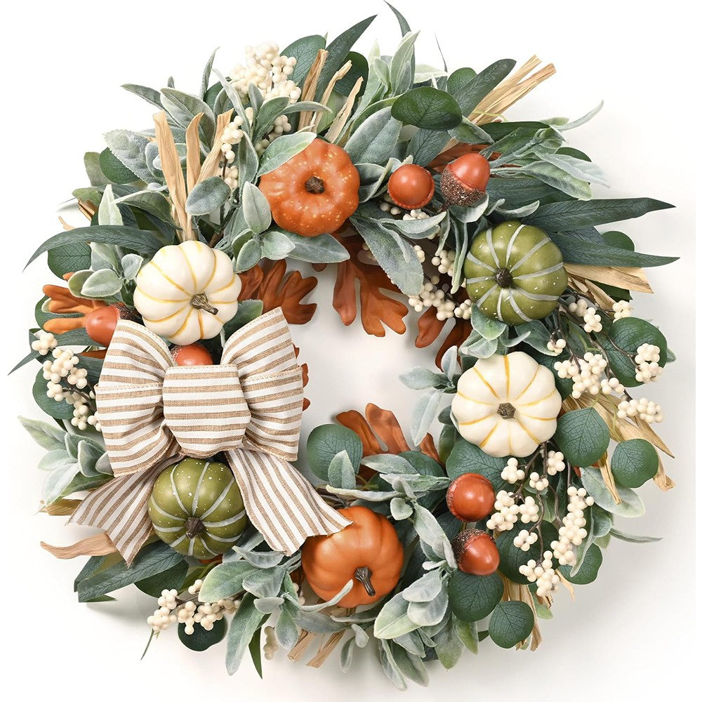 Perfnique Grande Couronne D'automne De 60 Cm Pour Porte D'entrée, Grande Couronne De Blé Pour Porche, Décoration Murale D'intérieur Et D'extérieur
