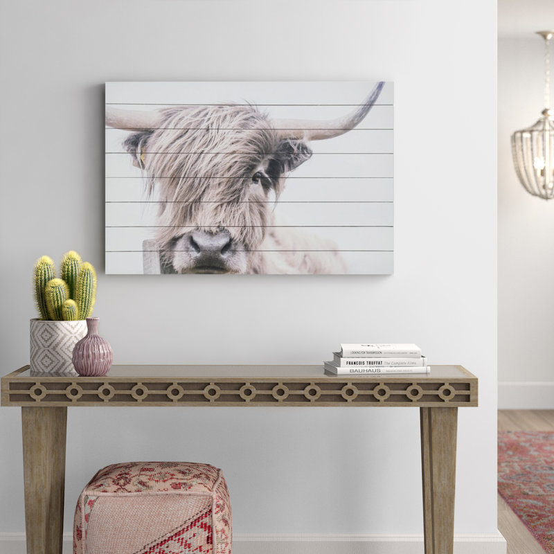 Highland Cow Photographic Print on Fir Wood Wall Art
