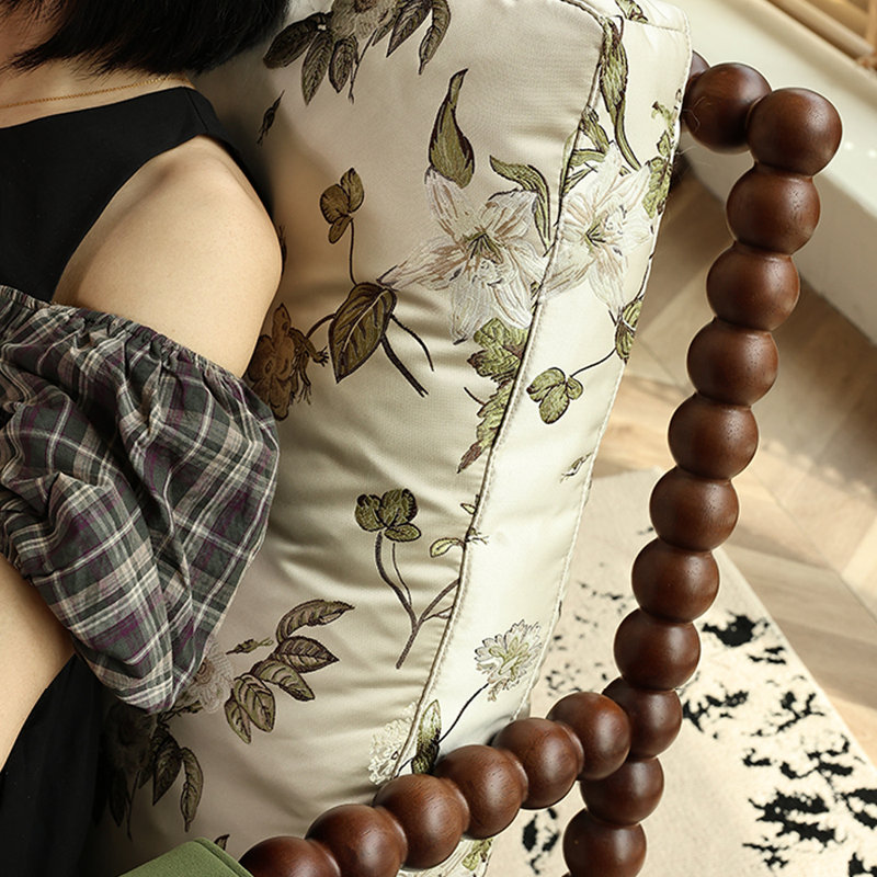 Chaise berçante en bois massif, Brun, Vert / Beige