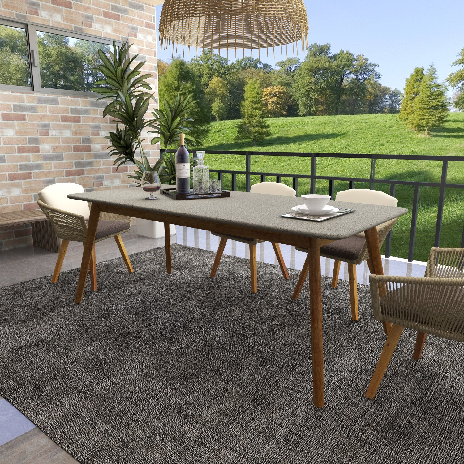 Capps Polycement Outdoor Dining Table, 36" W x 79" L x 30" H