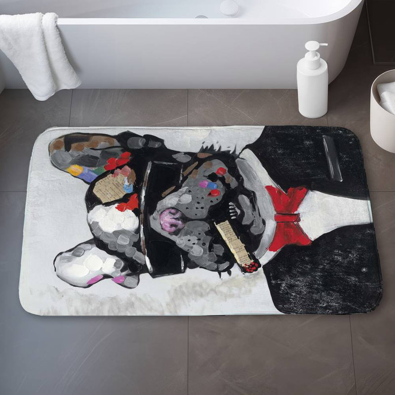 Smoking gangster bulldog Bath Mat with Non-Slip Backing - Quick Dry Memory Foam Bathroom Rug - Absorbent - Modern Plush Spa-Style - Machine Washable