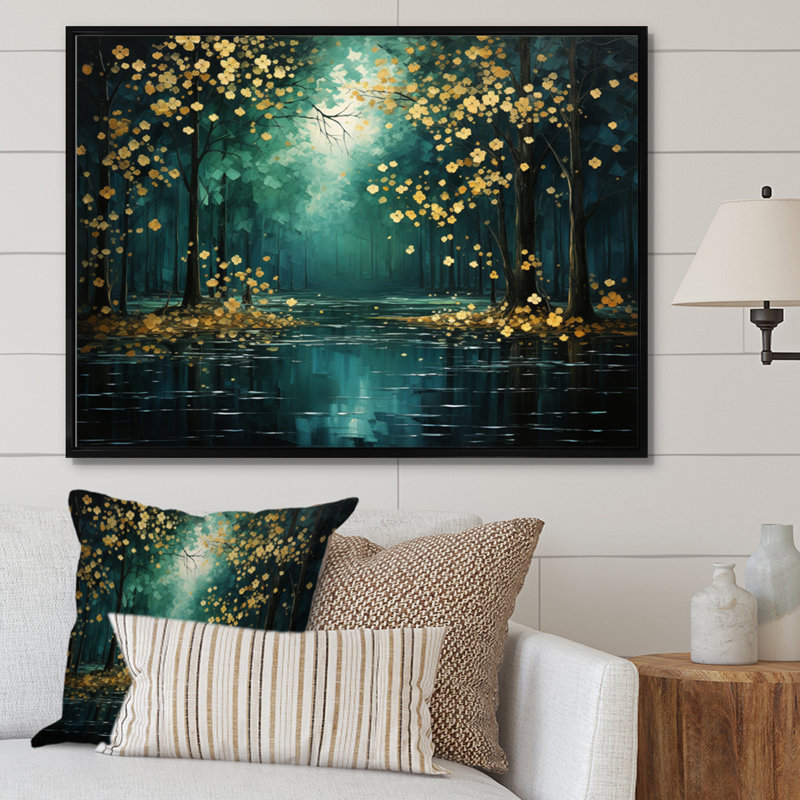 Décoration murale Bold Forest Emerald III - Forêt, H 12 po x l 20 po x P 1 po, Cadre flottant noir