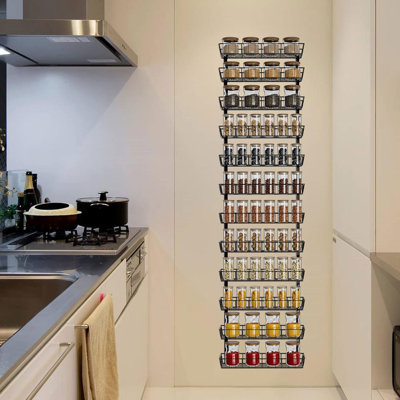 Adjustable Wall Mount Spice Rack Organizer, 12-Tier Dual-Use (Multi-Use) Hanging Spice Shelf Storage, Black