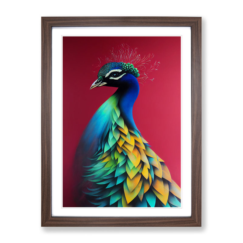 Peacock Beauty - Single Picture Frame Print, Walnut Framed, 64cm H x 46cm W x 2cm D