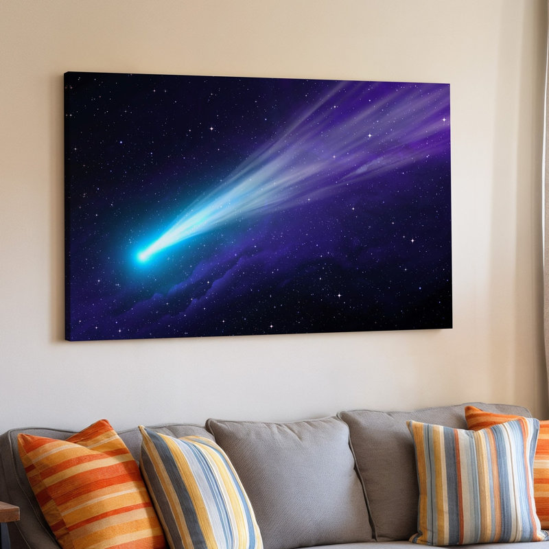 Toile, "Une scène cosmique à couper le souffle" avec une comète lumineuse rayée sur un art mural, H 20 po x l 30 po