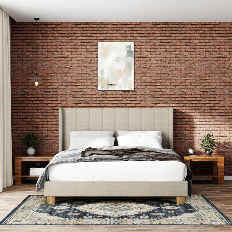 Mickenzi Wingback Platform Bed Frame with Tufted Headboard, King