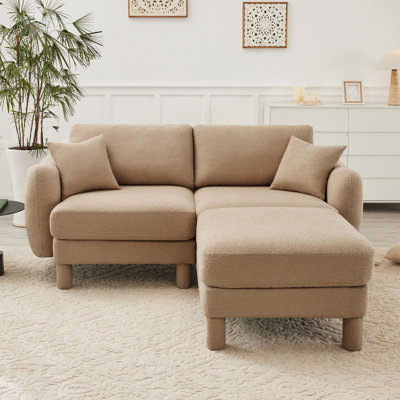 Canapé modulaire à 2 places en tissu Boucle avec accoudoirs en forme de coquillage et repose-pieds amovible, pieds cylindriques