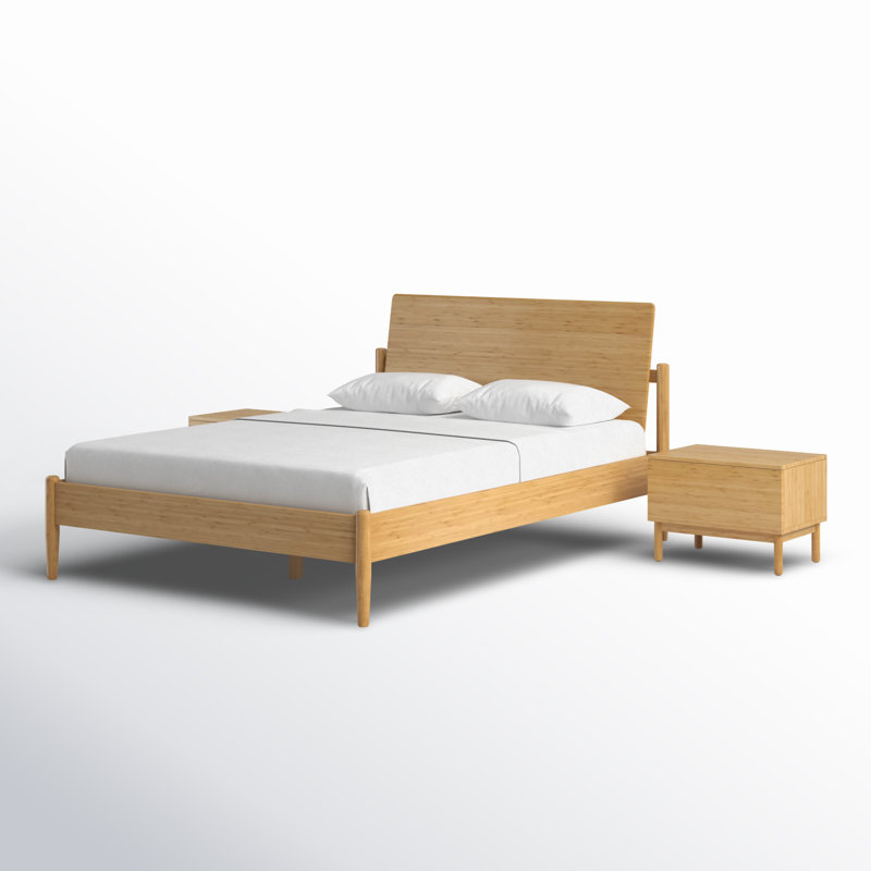 Ensemble de chambre à coucher avec lit plateforme Maiva, Grand lit, 3 pièces Lit, 2 tables de chevet