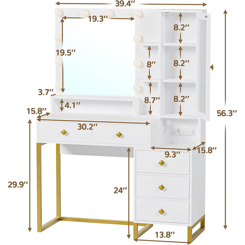 Dufault Single Bathroom Vanity, White/Gold