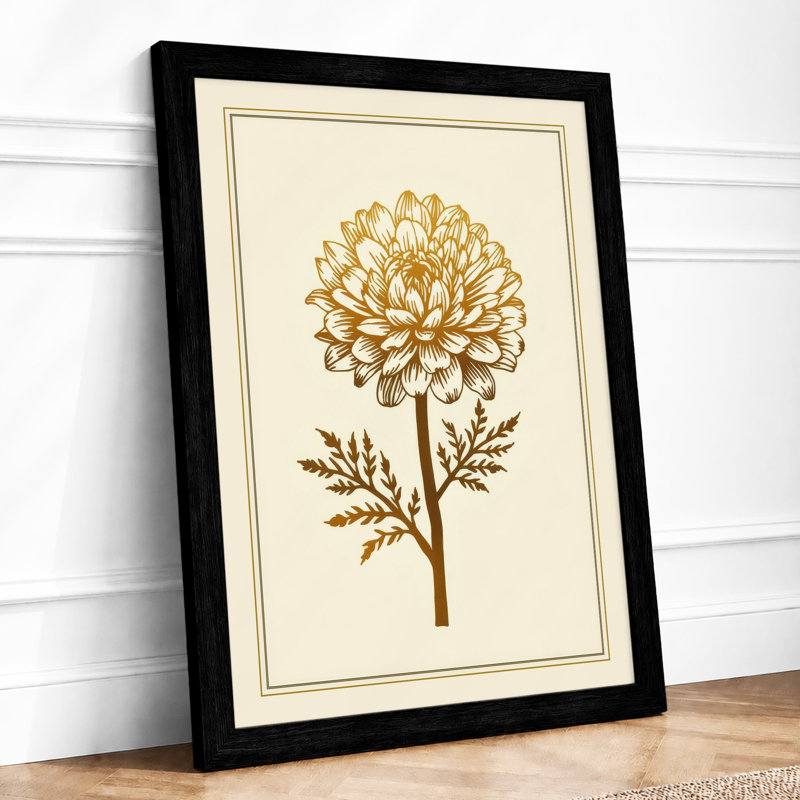 Chrysanthemum Study Botanical - Framed Print, A4 - 29.7 x 21.0 cm, Black