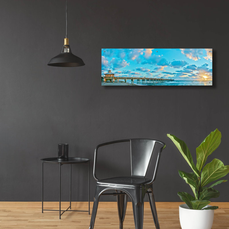 «Sunrise On Juno Beach» par Steve Vaughn, verre acrylique Wal Art, H 16 po x l 48 po