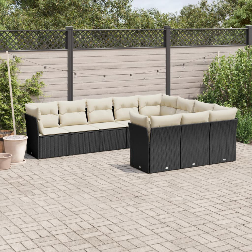 Vidaxl 10-Tlg. Garten-Sofagarnitur Mit Kissen Schwarz Poly Rattan