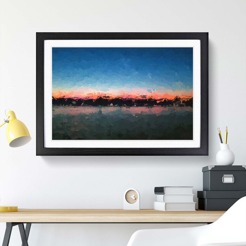 Fuchsia Sky Above the Mountains in Abstract - Picture Frame Graphic Art Print, 48cm H x 65cm W x 2cm D, Black Framed
