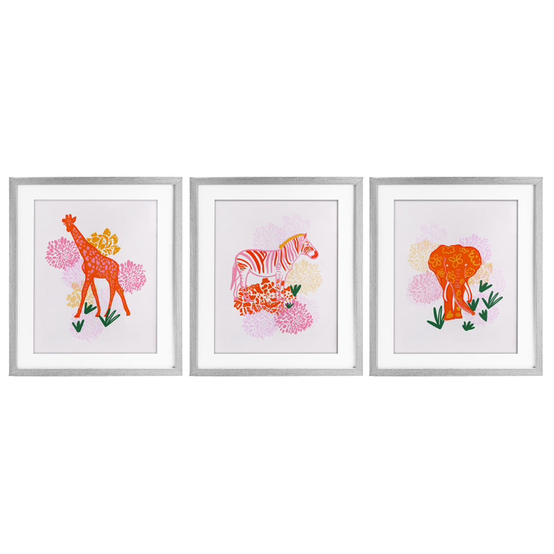 Ensemble de 3 sous-verres Safari Jungle Animal Trio, design par Dina Riddle, H 21 po x l 51 po, Cadre de ferme gris