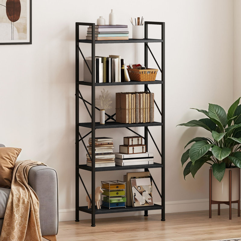 Industrial Bookcase, Corner Shelf Unit, Shelving Unit,  For Living Room, Study, Home Office, Black
