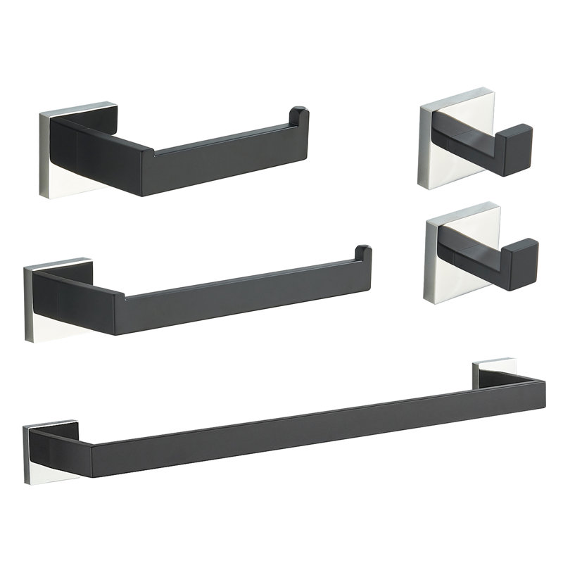 5 - Piece Bathroom Hardware Set, Black/Chrome