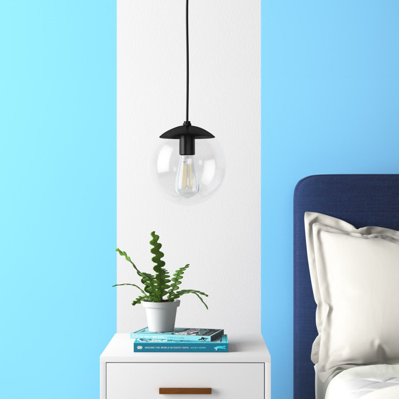 Luminaire suspendu en forme de globe à 1 lumière Chanie, Noir mat, H 12,5 po x l 12 po x P 12 po