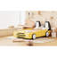 Lit plateforme jaune en forme de voiture de course simple avec construction robuste et roulettes - voiture de repos élégante et stable offrant un sommeil relaxant-1102548803