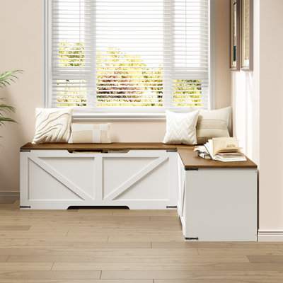 Banc de coin-repas en forme de L avec rangement, banc de coin-repas en bois avec rangement