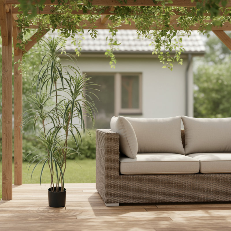Arbre Dracaena artificiel vert 63 po en pot de ciment noir cylindrique