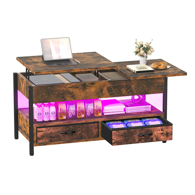 Lift Top Coffee Table with Storage and LED Lighting