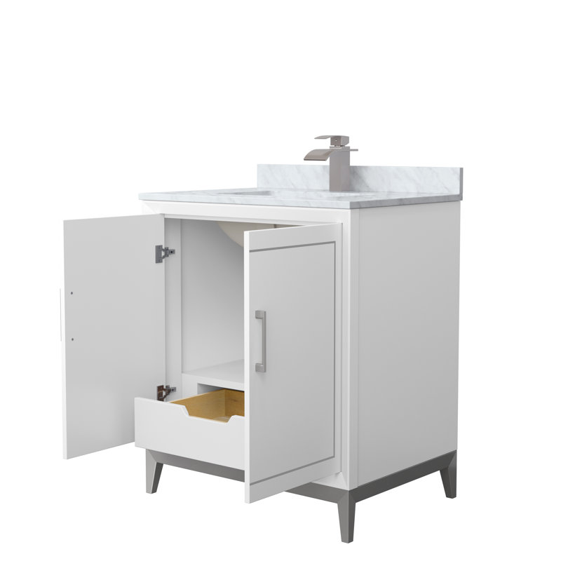 Ensemble de meuble-lavabo simple 30 po Marlena - Marbre de Carrare blanc, Blanc, Gris