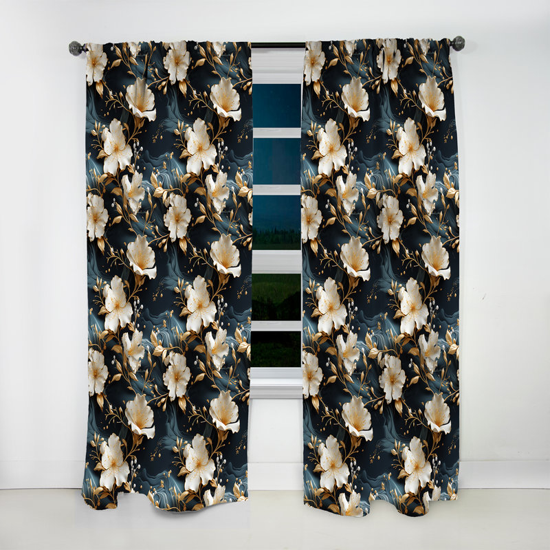 Rideau obscurcissant en marbre Gilded White Floral - Splendor, L 52 po x L 84 po