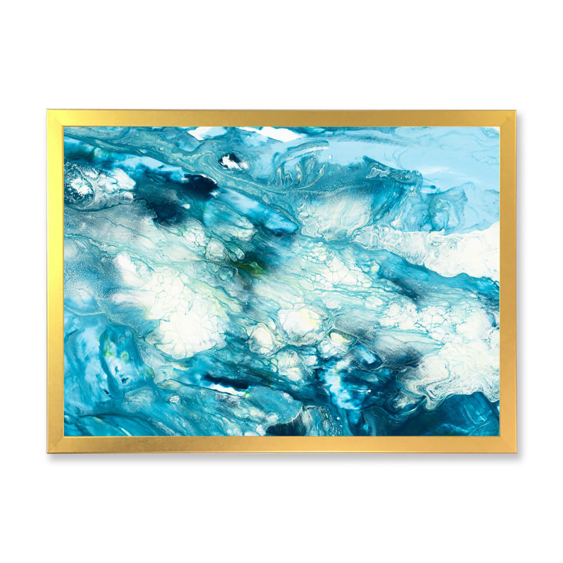 Liquide bleu univers - peinture sur toile, Cadre photo doré, H 24 po x l 32 po
