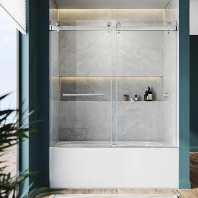 Porte de baignoire coulissante sans cadre l 56 "- H 60" x H 66 "