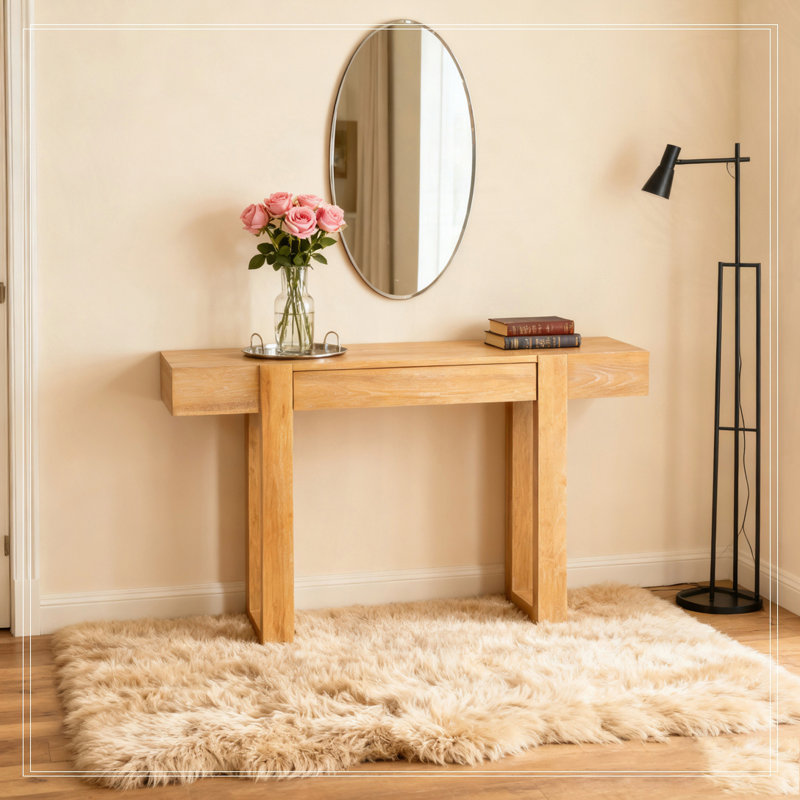 Console Table with Hidden Drawer, Side Power Outlet