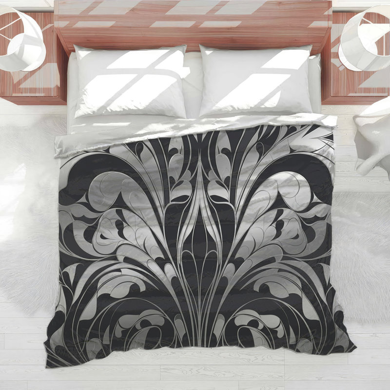 Black White Damask Comforter, Twin