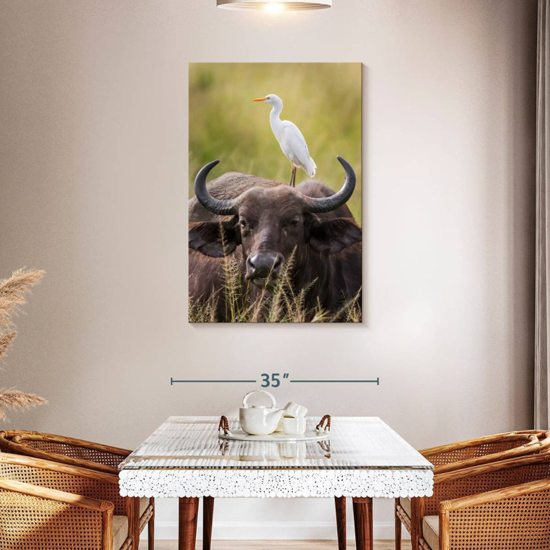 Brampt Cattle Egret And Buffalo, 39" H x 26" W