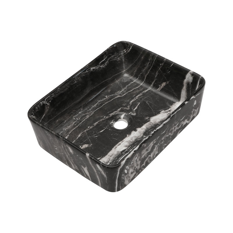 Black and Gray Marble Ceramic Rectangular Vessel Sink