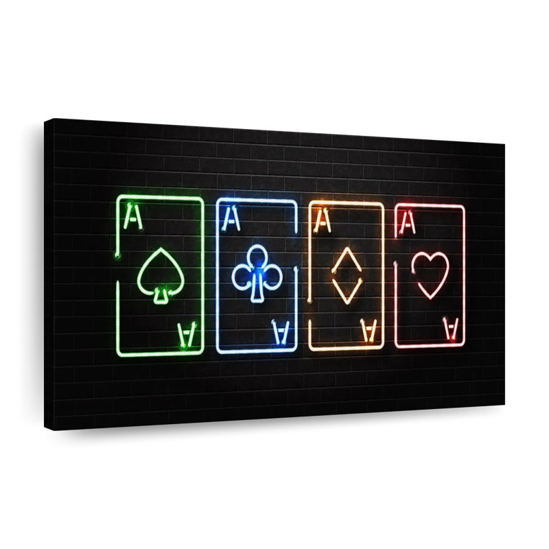 Cartes de jeu néon sur toile, H 34 po x l 51 po x P 1,25 po