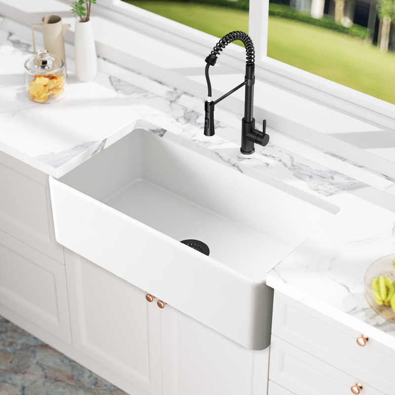 Farmhouse Single Basin Kitchen Sink, 10" H x 30" L x 18", White