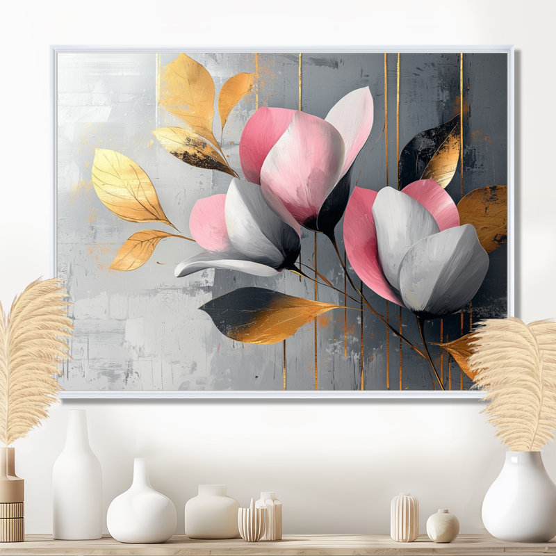 Medders - Floral Large Wall Art, Cadre flottant, H 24 po x l 32 po, Blanc