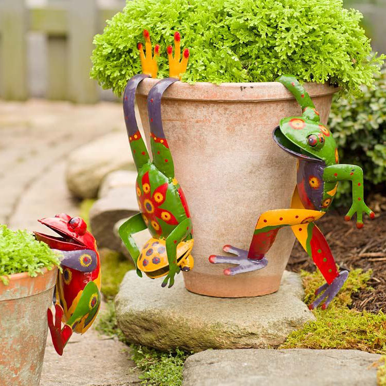 Ensemble de statue de jardin à grenouille en métal 3 pièces