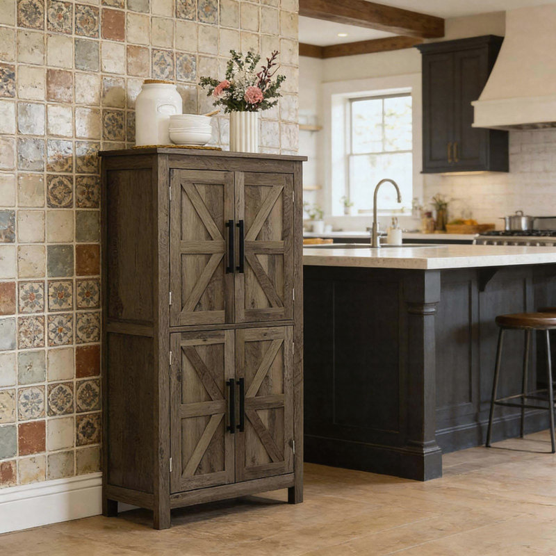 Armoire de rangement Rustic Home, armoire de cuisine, armoire de rangement autoportante, Gris
