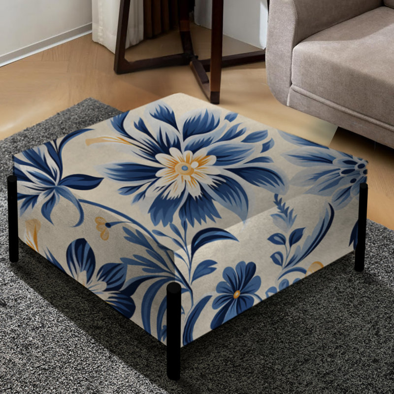 Motif floral damassé bleu et beige