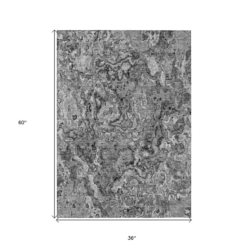 Tapis extérieur lavable abstrait gris anthracite 3 pi x 5 pi