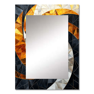 Yellow Black Vortex Of Sophistication III - Abstract Shapes Decorative Mirror, Black Wall Mirror, Printed Metal Art